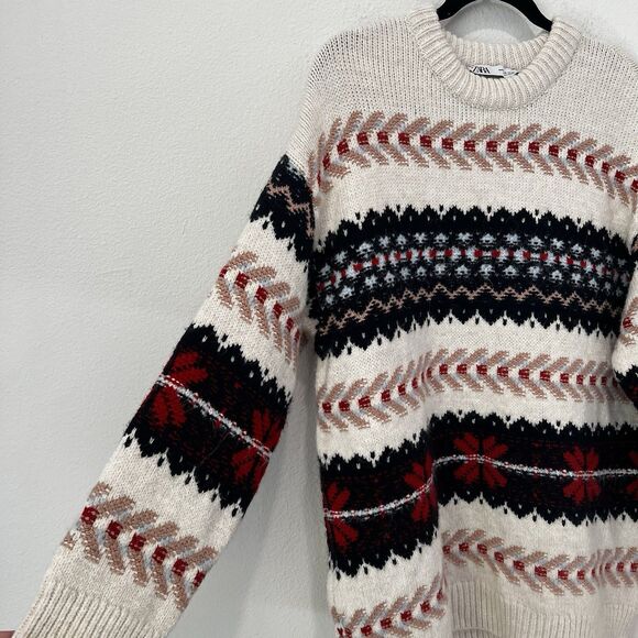 ZARA Apres Ski Oversized Jacquard Knit Snowflake Sweater Size Small - Picture 5 of 9